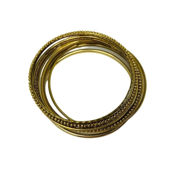 Gold Metal Bangle Bracelets Set of 10 Brass Vintage Inspired Boho - Picture 3 of 4